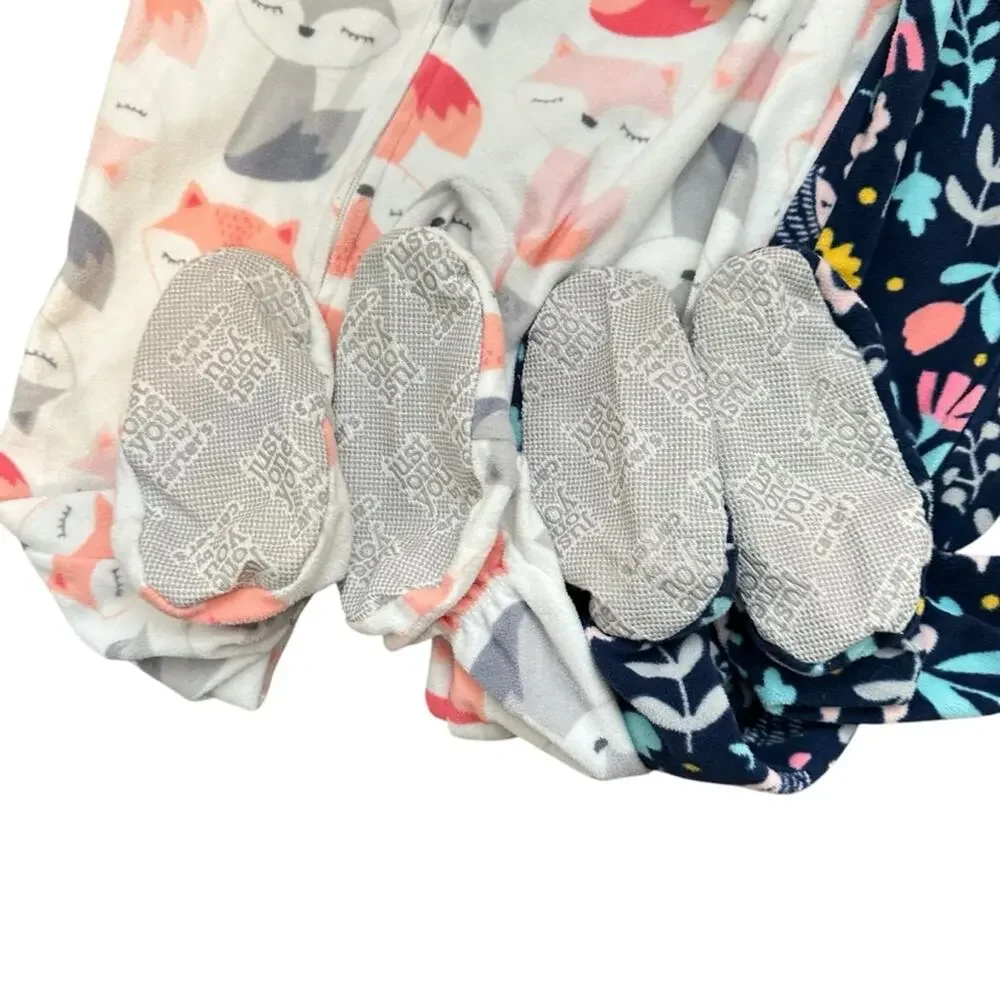 2 Pc Carter’s Footie Footed Pajamas Sz 3T Blue Pink Floral Fox Hedgehog